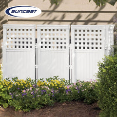 Suncast enclosure hiding an air conditioner to improve curb appeal benefit