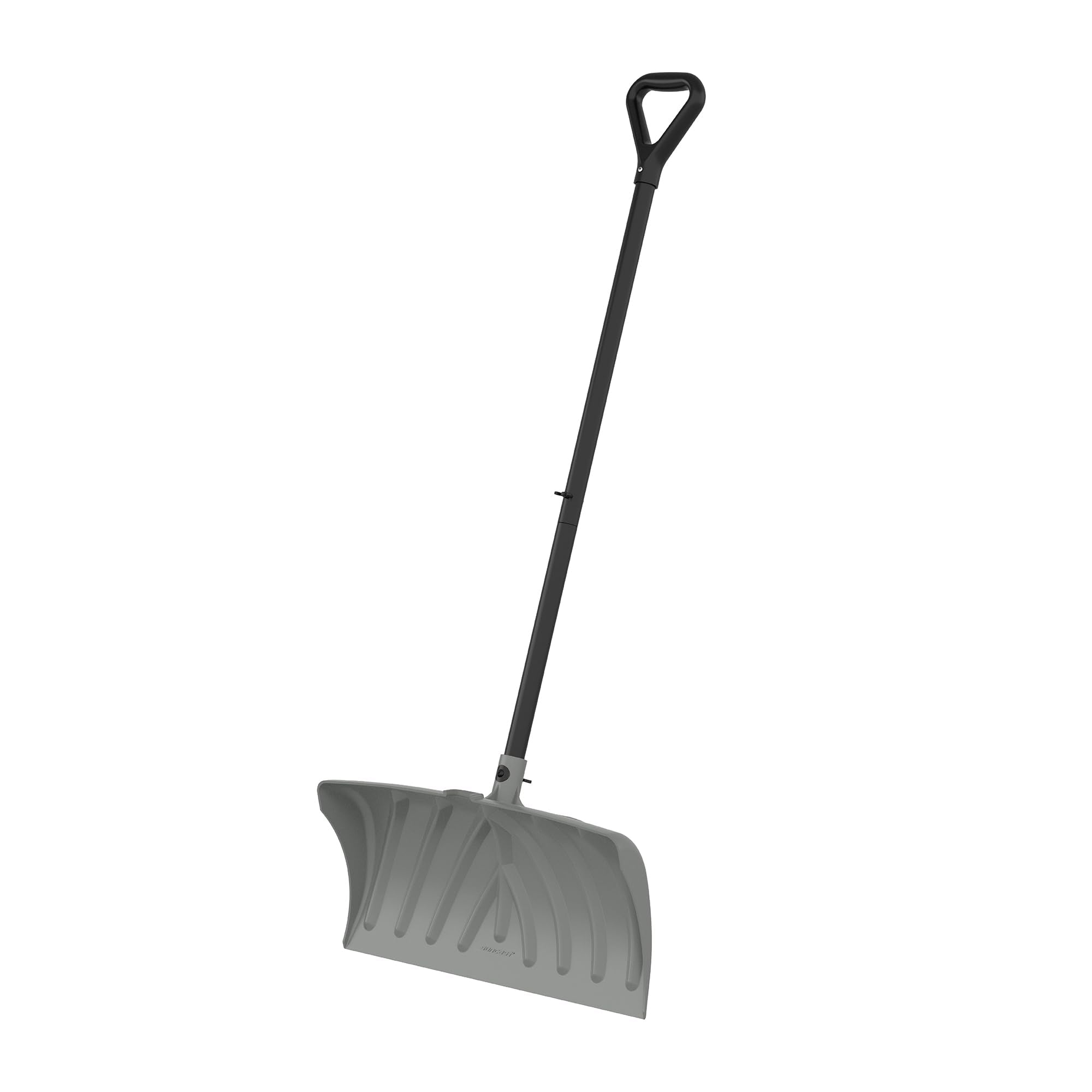Suncast front view showing full snow pusher and durable construction benefit