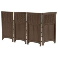 Suncast front view enclosure showing full four-panel screen and decorative look