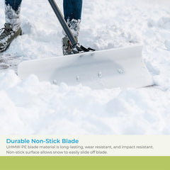 Suncast galvanized wear strip on blade edge, protects against scraping wear