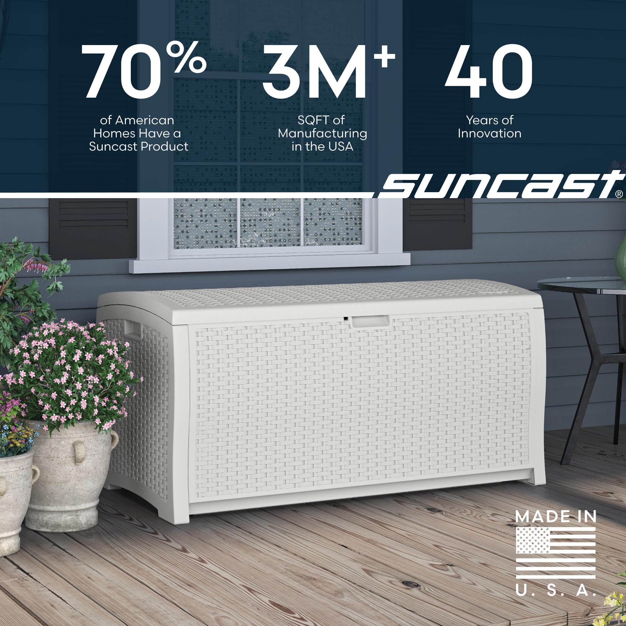 Suncast inside garage with tools to show versatile storage benefit