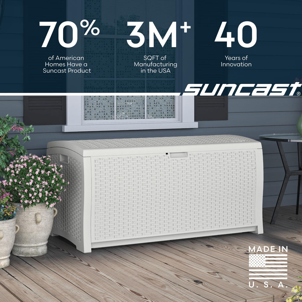 Suncast inside garage with tools to show versatile storage benefit