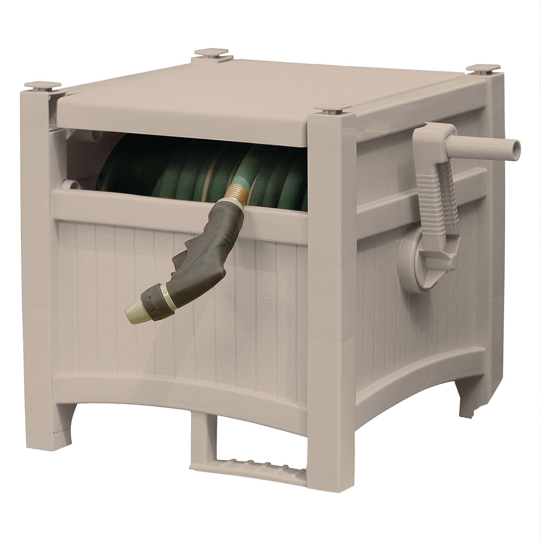 Suncast front view showing neat hose concealment and curb appeal