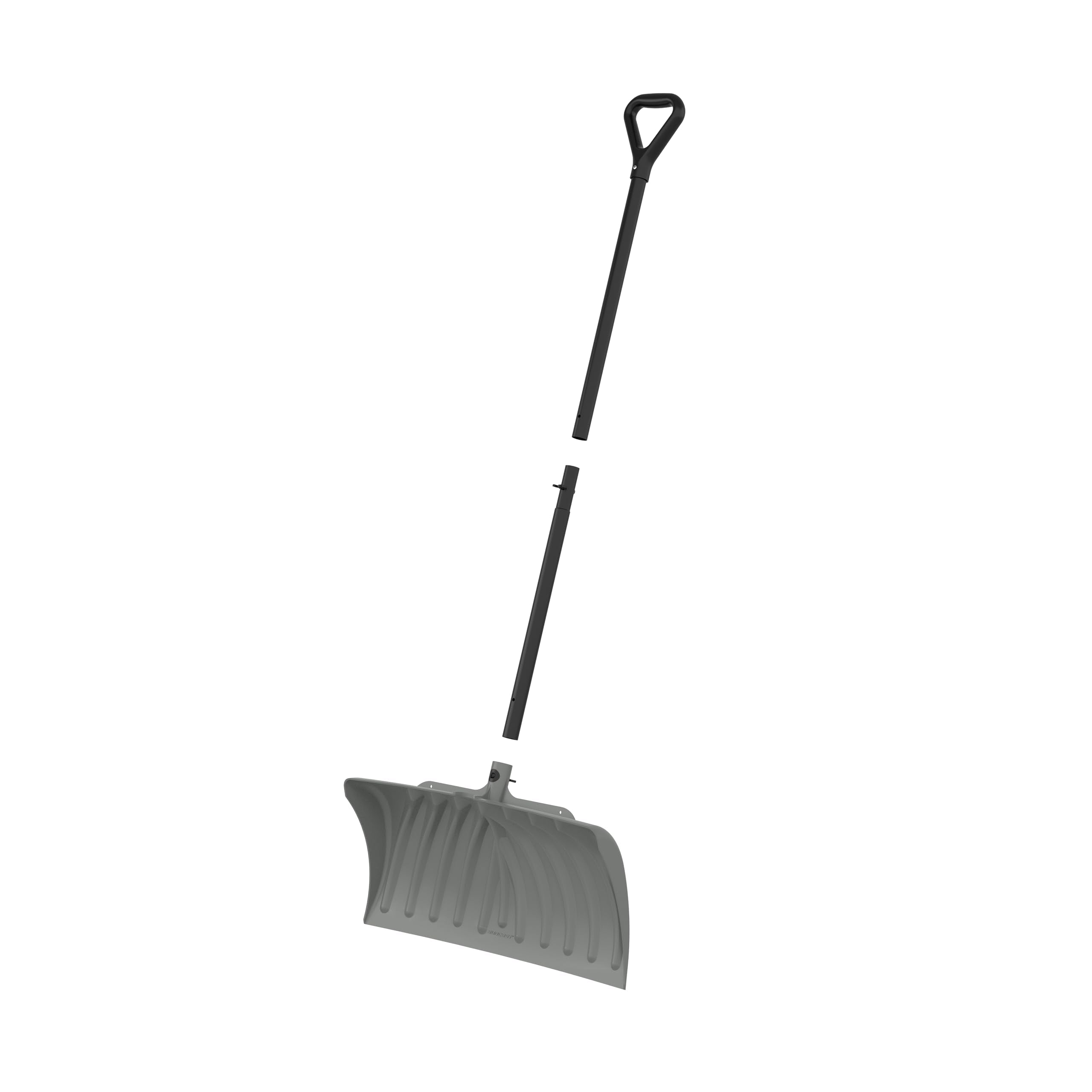 Suncast snow pusher in use on driveway moving light snow efficiently