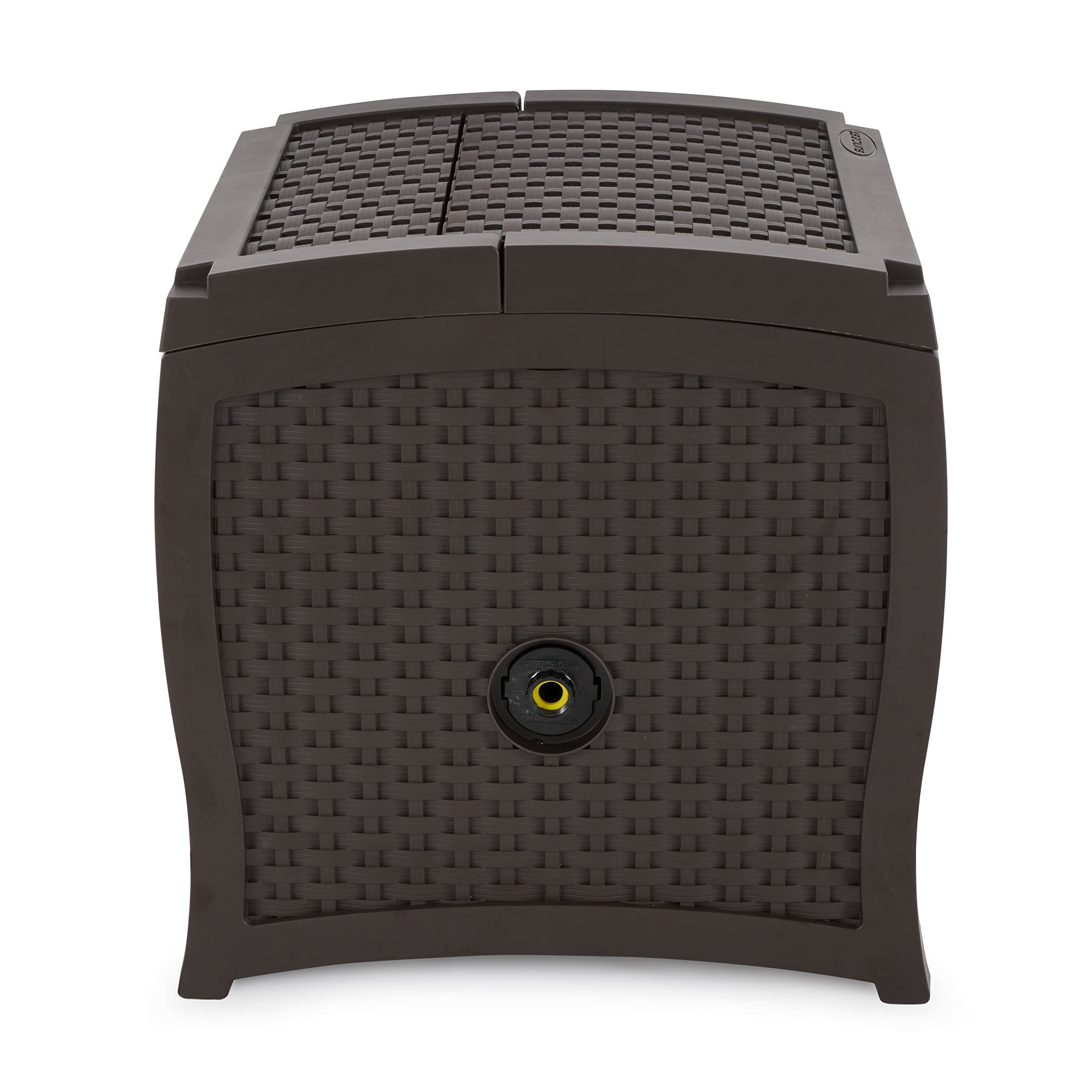 Suncast in-use in garden with hose extended showing easy watering benefit