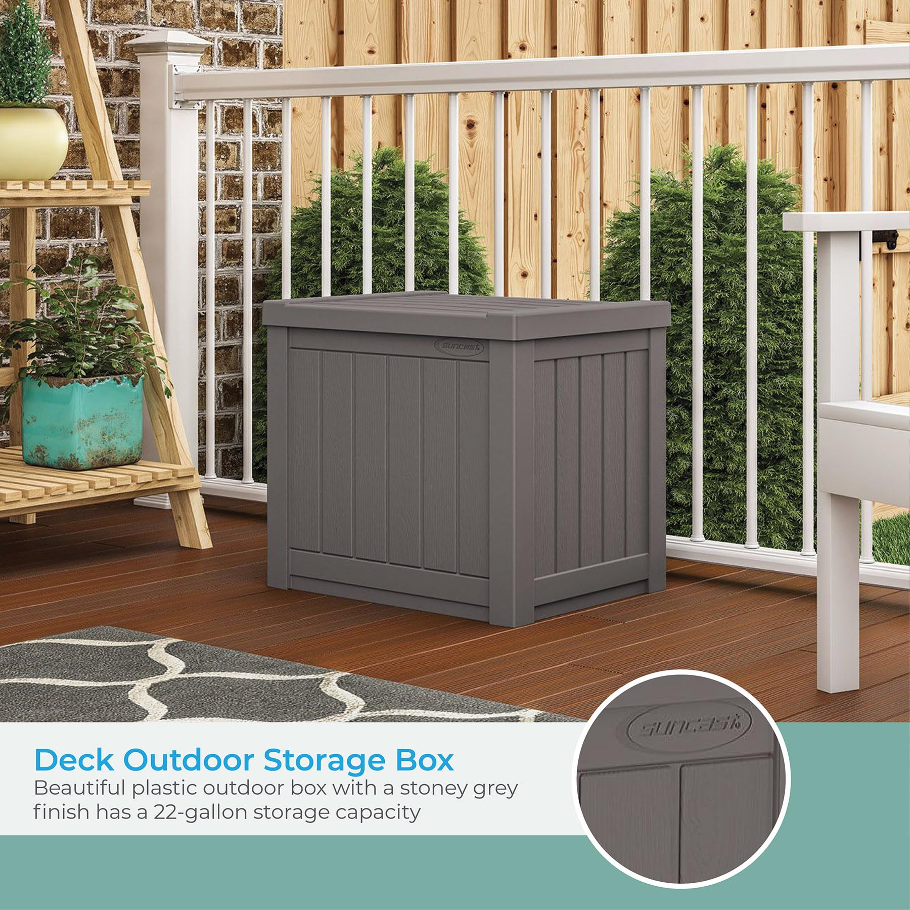 suncast open chest interior showing organized storage and easy packing
