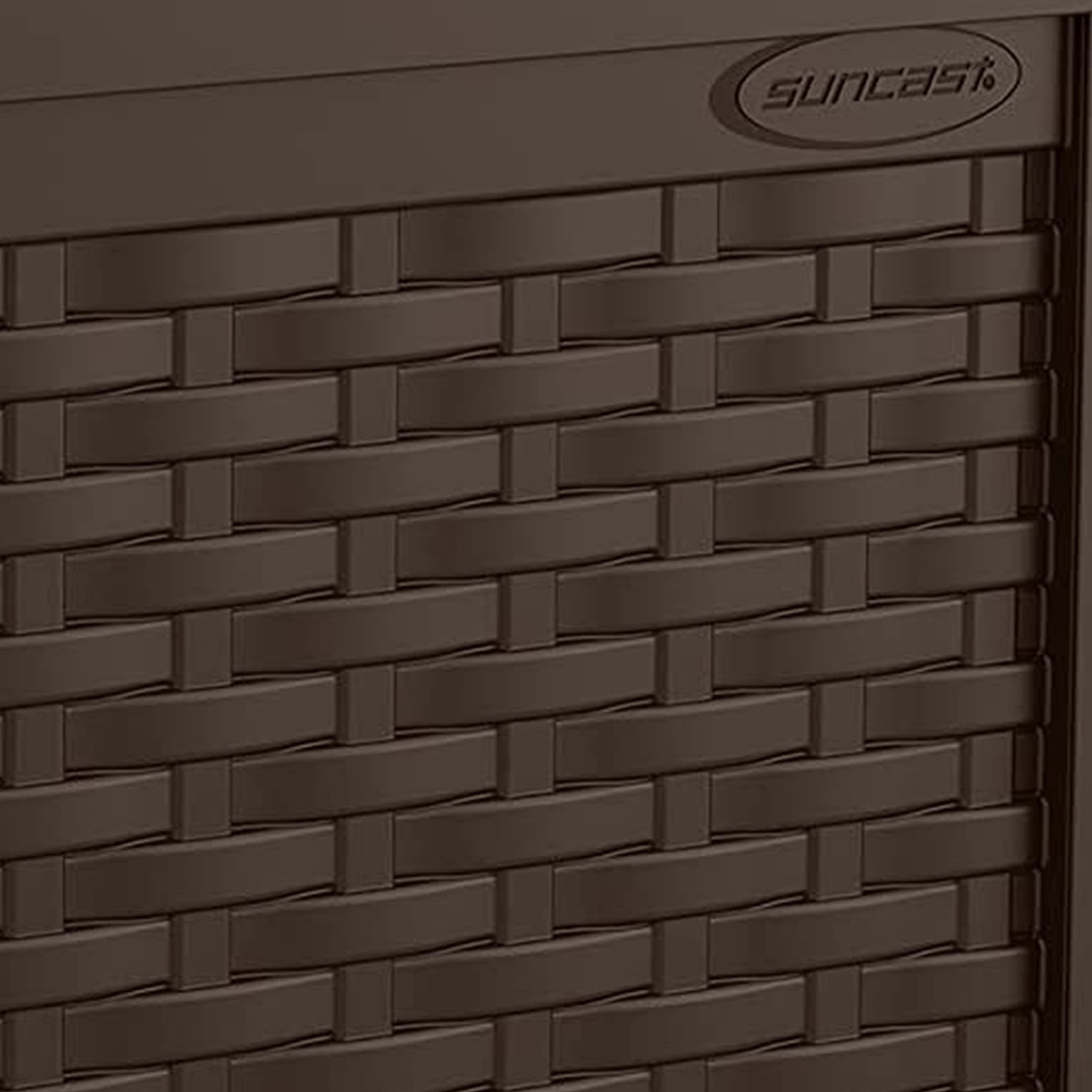 Suncast Java deck box open interior showing storage space for cushions