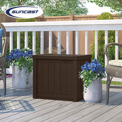 Suncast side profile on deck illustrating slim footprint and placement options
