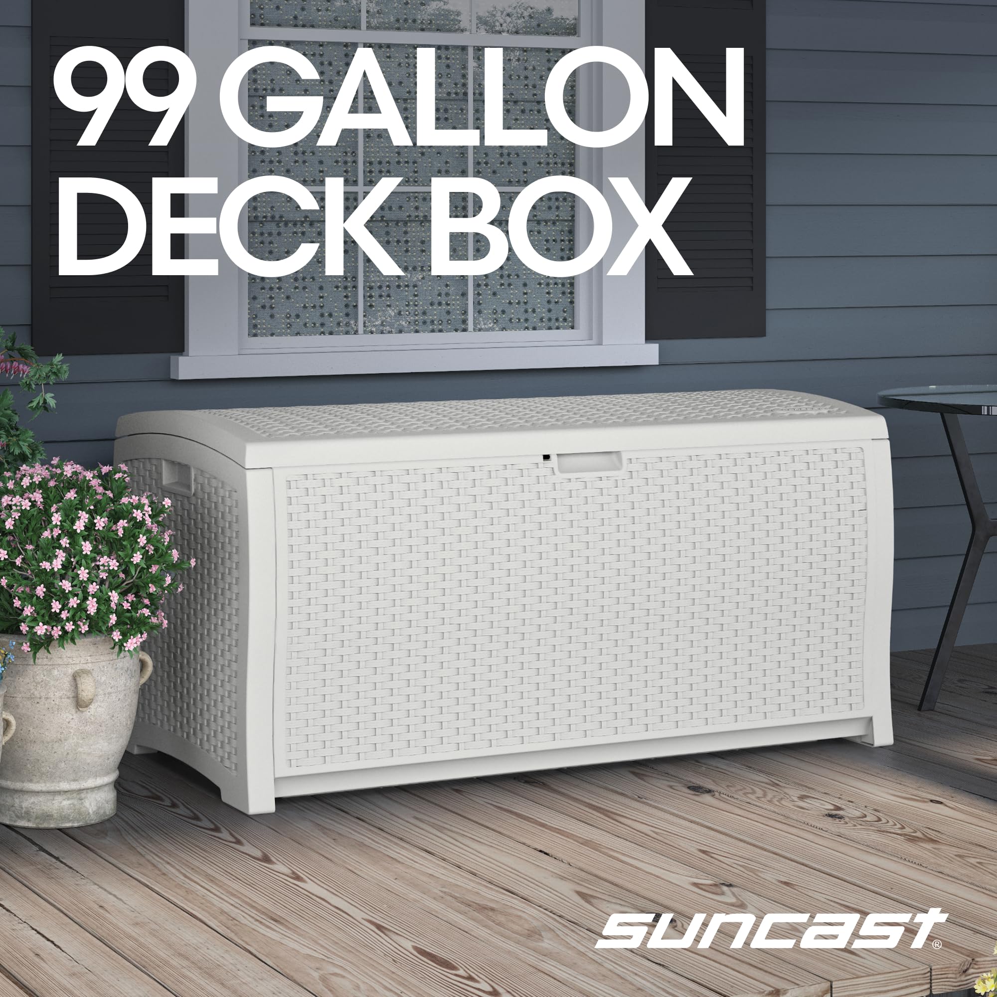 Suncast open lid revealing roomy interior for easy access