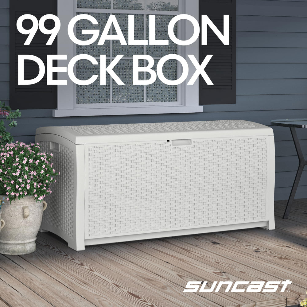 Suncast open lid revealing roomy interior for easy access