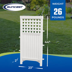 Suncast hinge and steel reinforcement close-up showing durable construction benefit