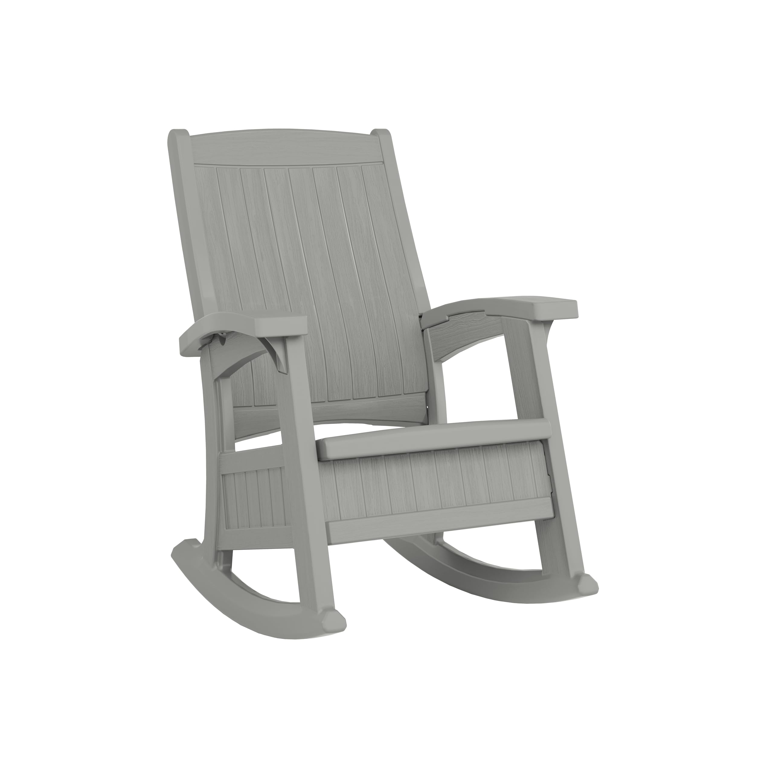 Suncast front view dove gray rocker showing comfortable seat and style