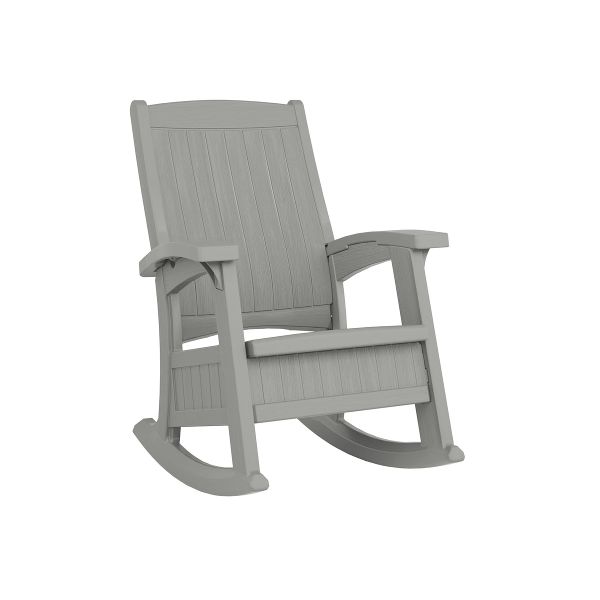Suncast front view dove gray rocker showing comfortable seat and style