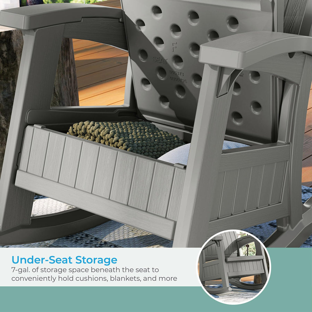 Suncast side profile demonstrating smooth rocking motion and stability
