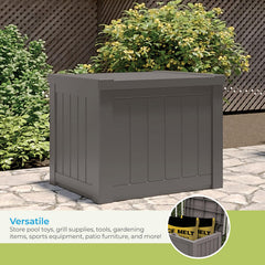 suncast used as a seat on patio demonstrating dual-purpose functionality