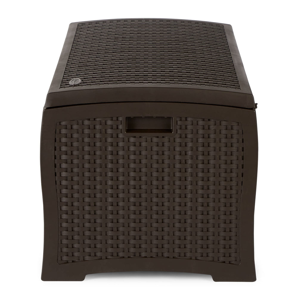 Suncast side profile illustrating waterproof seam and weather protection benefit