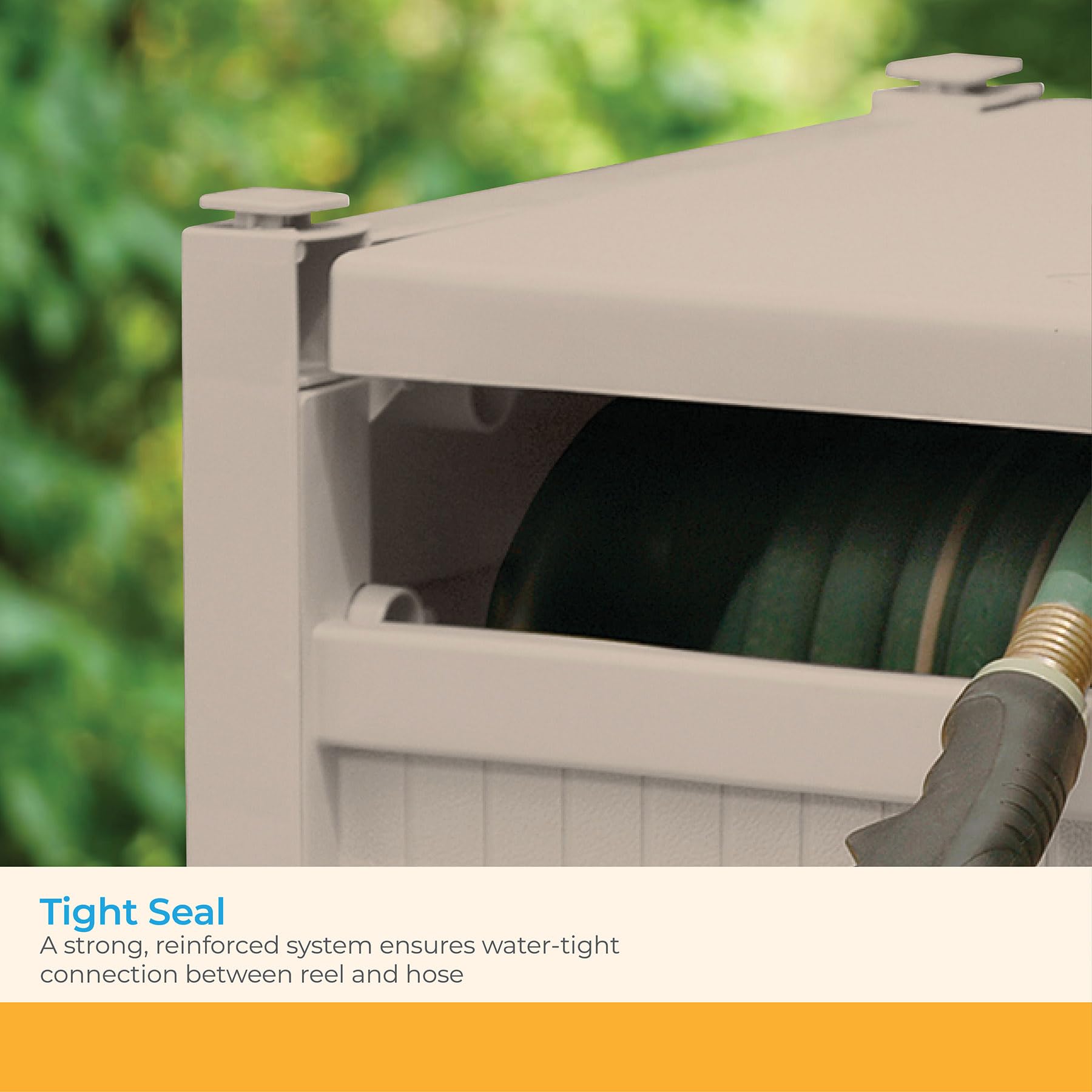 Suncast stay-up lid mechanism for hands-free access and safety