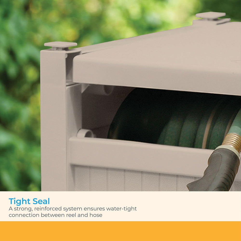 Suncast stay-up lid mechanism for hands-free access and safety