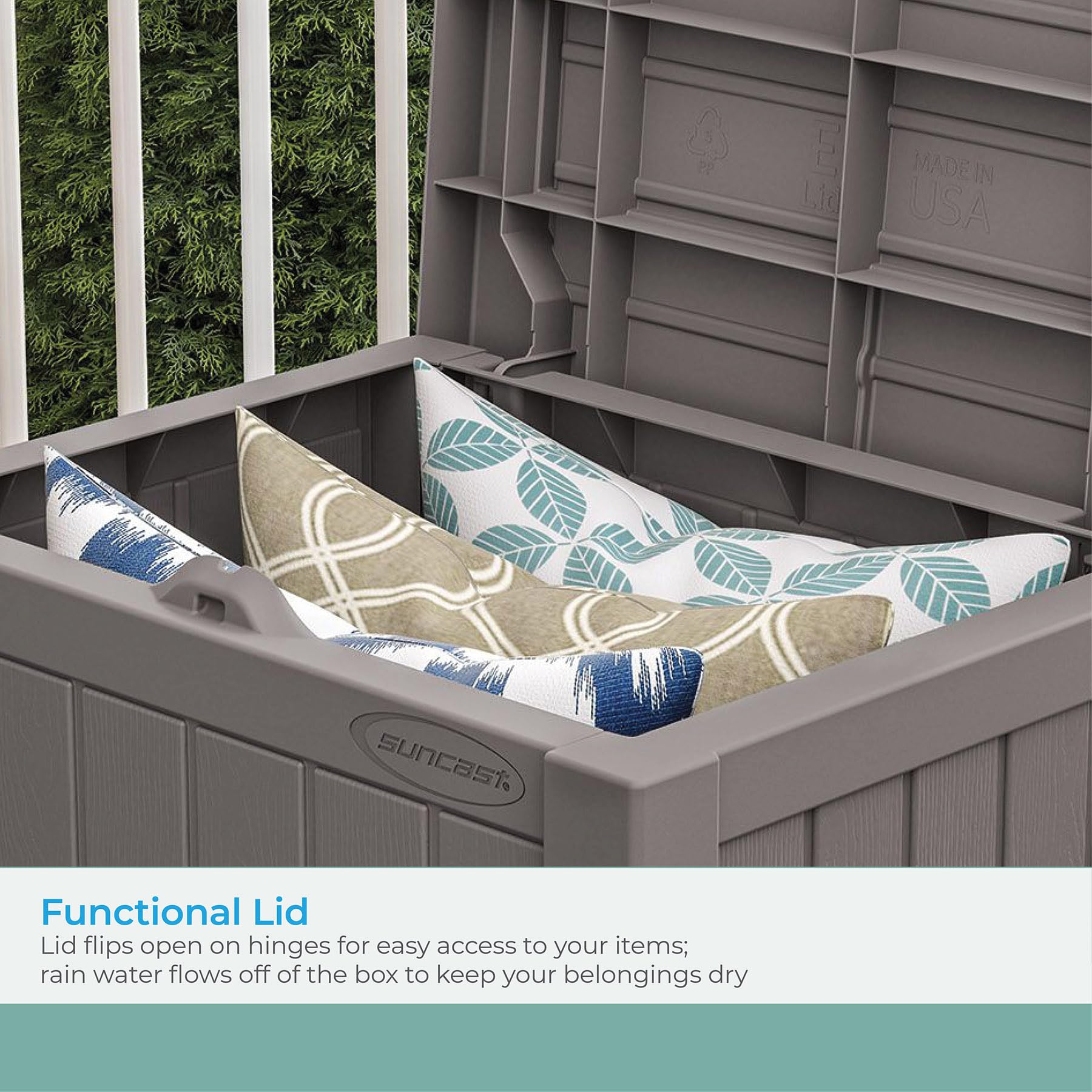 suncast resin texture closeup highlighting weatherproof finish and durability