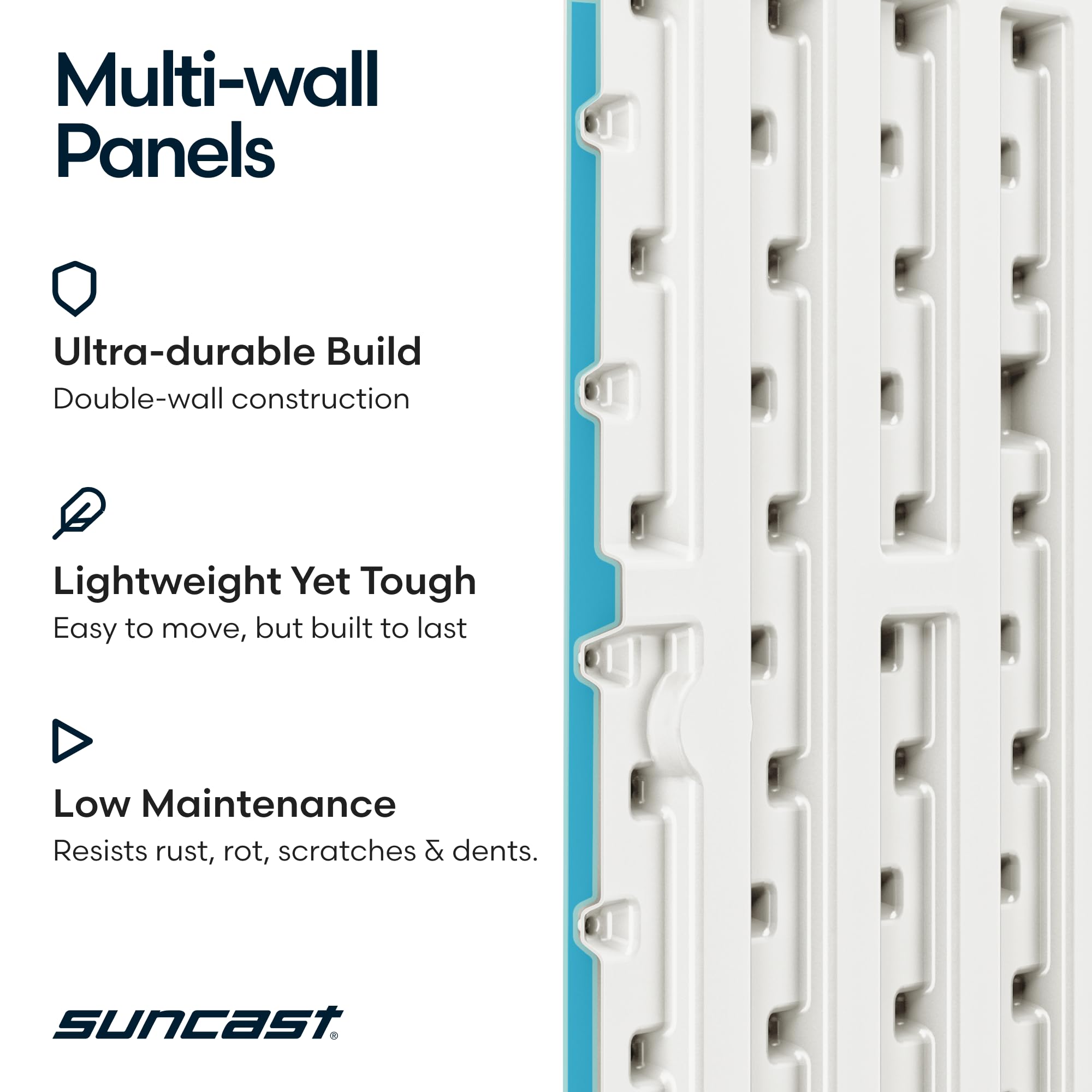 Suncast lid angle demonstrating water-runoff feature for protection