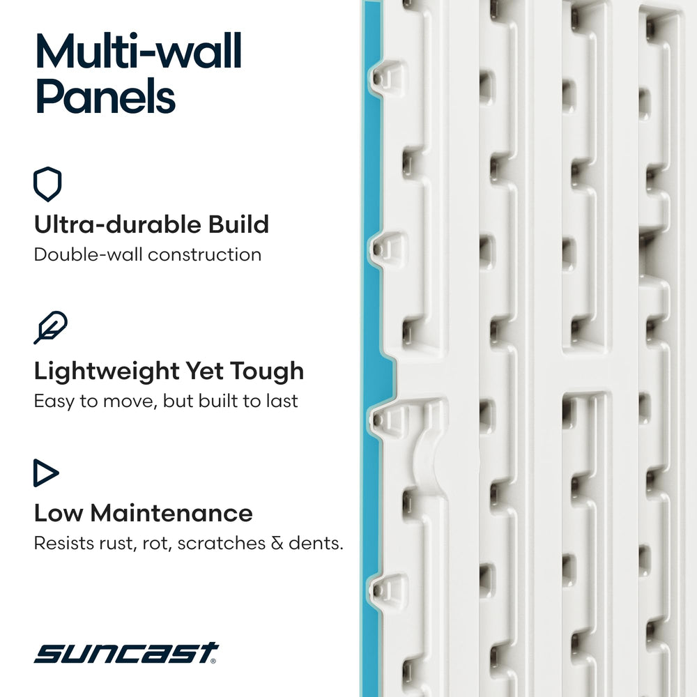 Suncast lid angle demonstrating water-runoff feature for protection