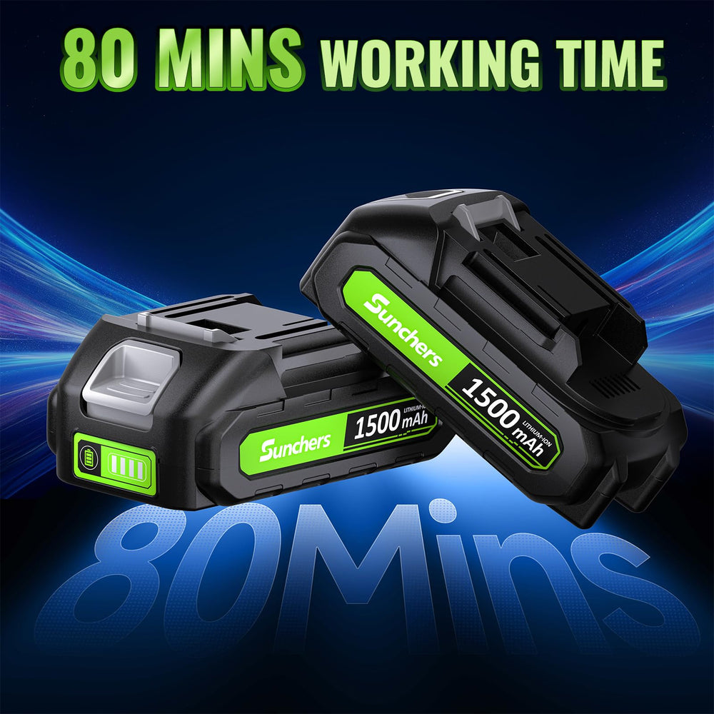 sunchers two lithium batteries next to charger for extended runtime