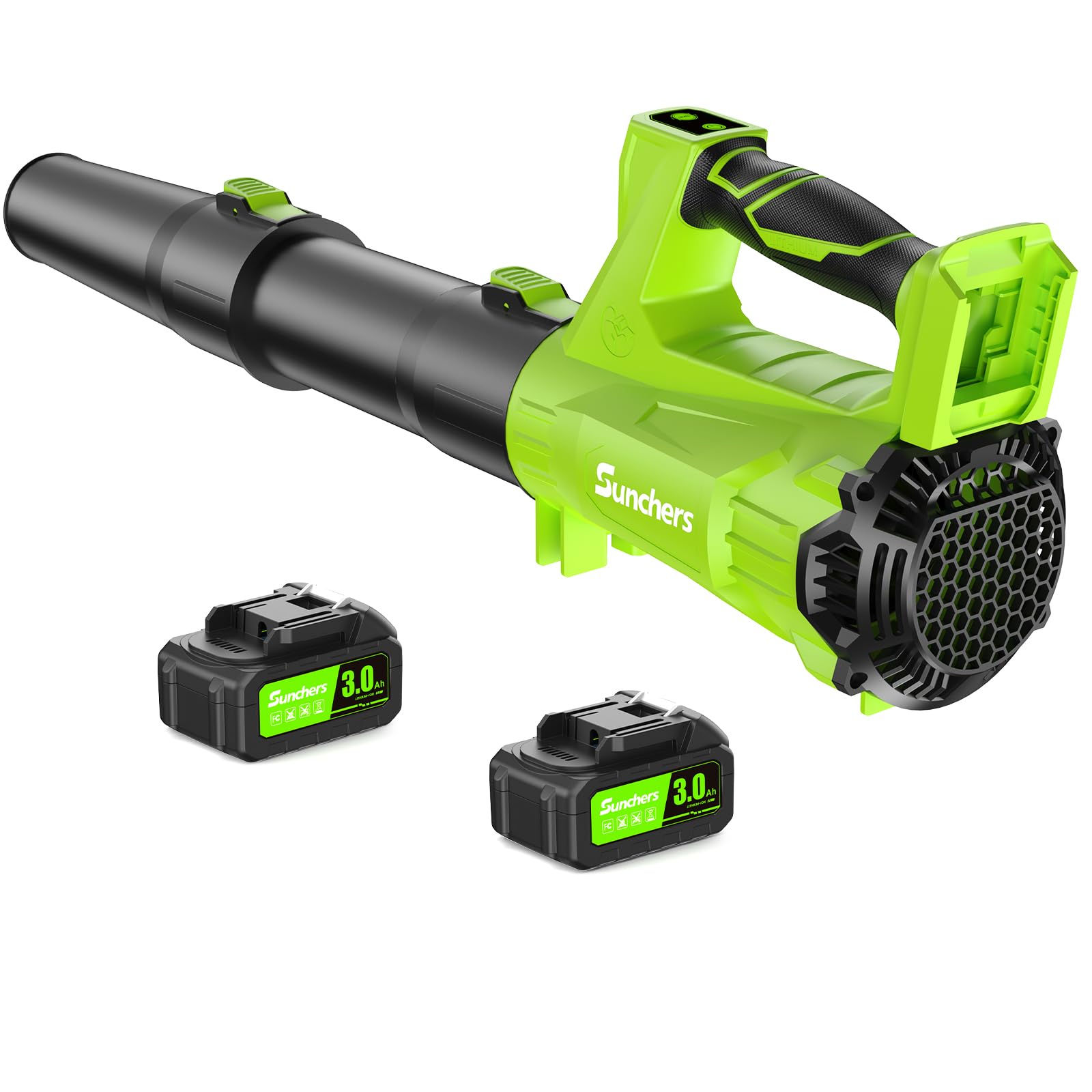 sunchers front view showing tubes and balanced design for efficient yard cleanup