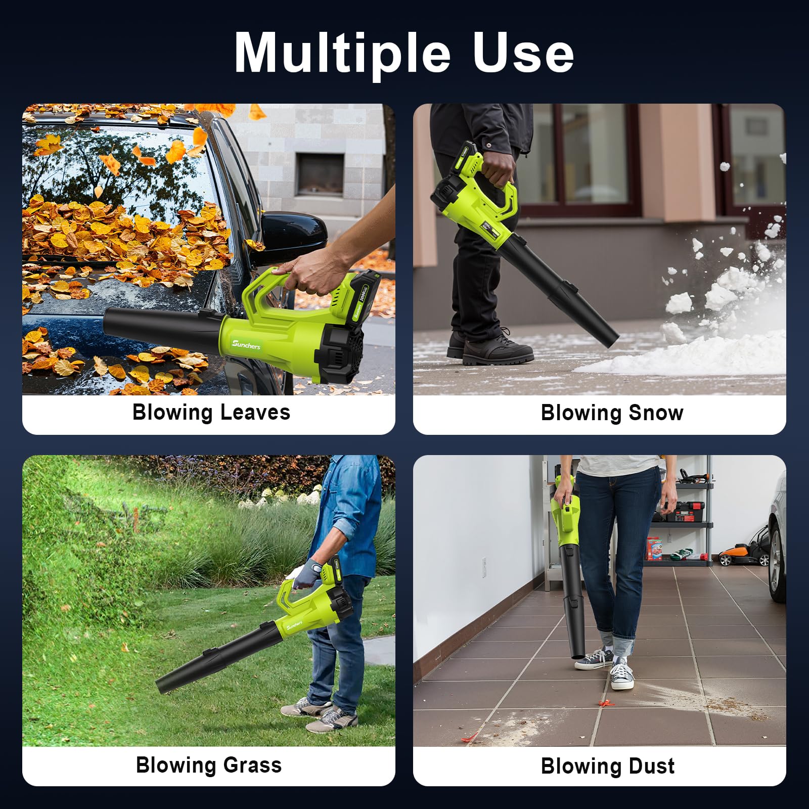 sunchers in use blowing leaves on patio for fast cleanup