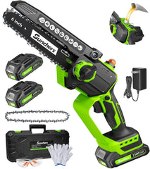 sunchers mini chainsaw front view showing compact design and usability