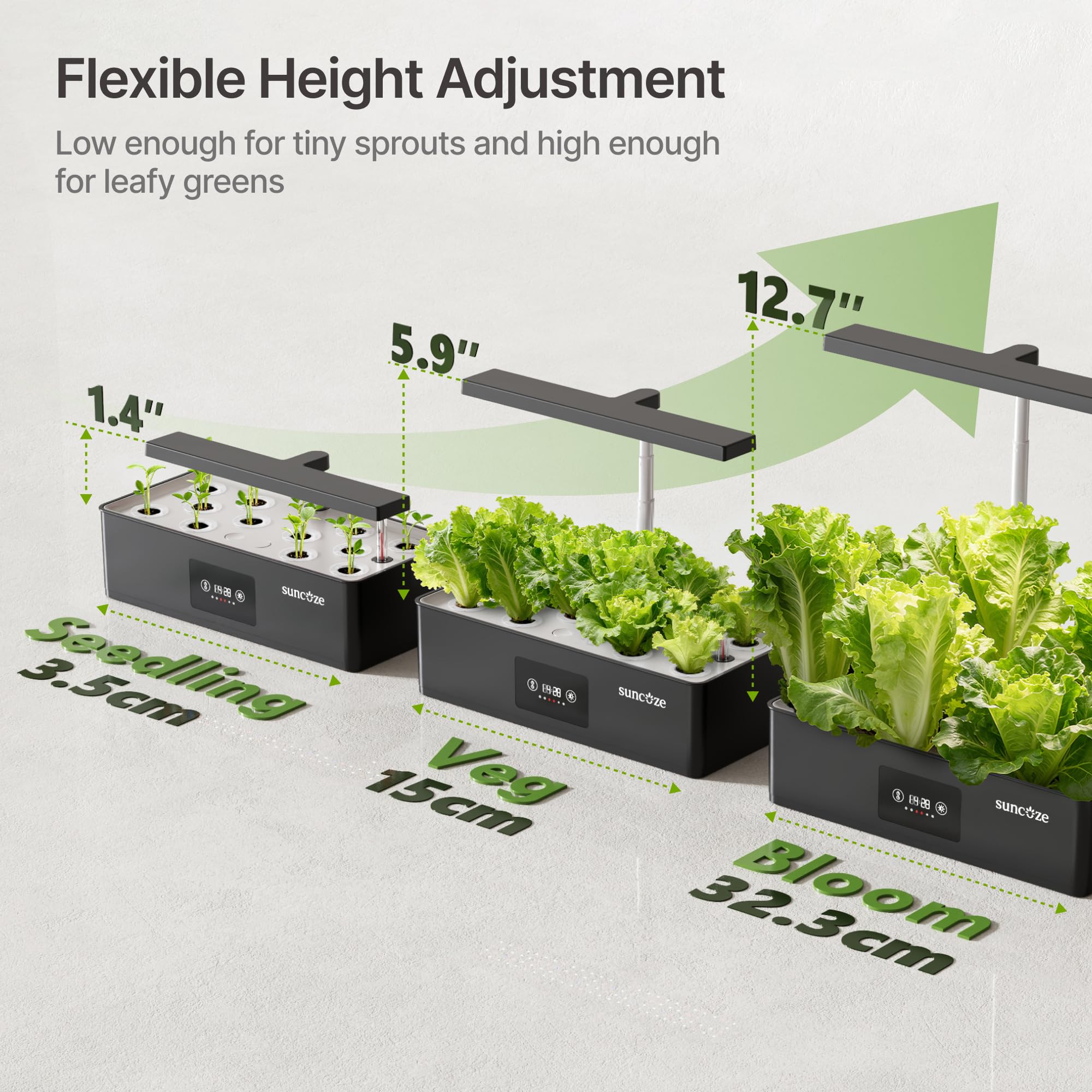 SUNCOZE adjustable light pole extended, provides correct light height for taller plants