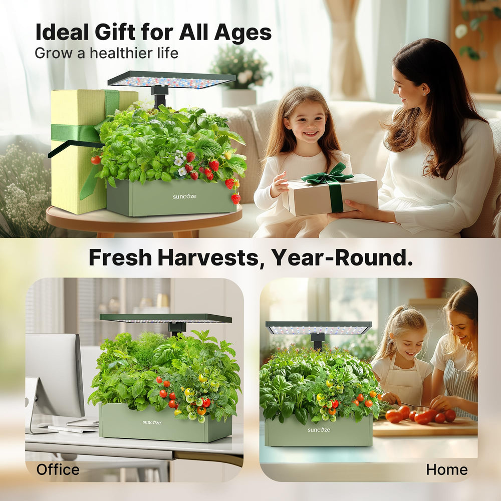 SUNCOZE kitchen lifestyle scene showing year‑round fresh herbs convenience
