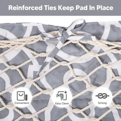 SUNCREAT pad attached on rope hammock demonstrating secure fit and comfort
