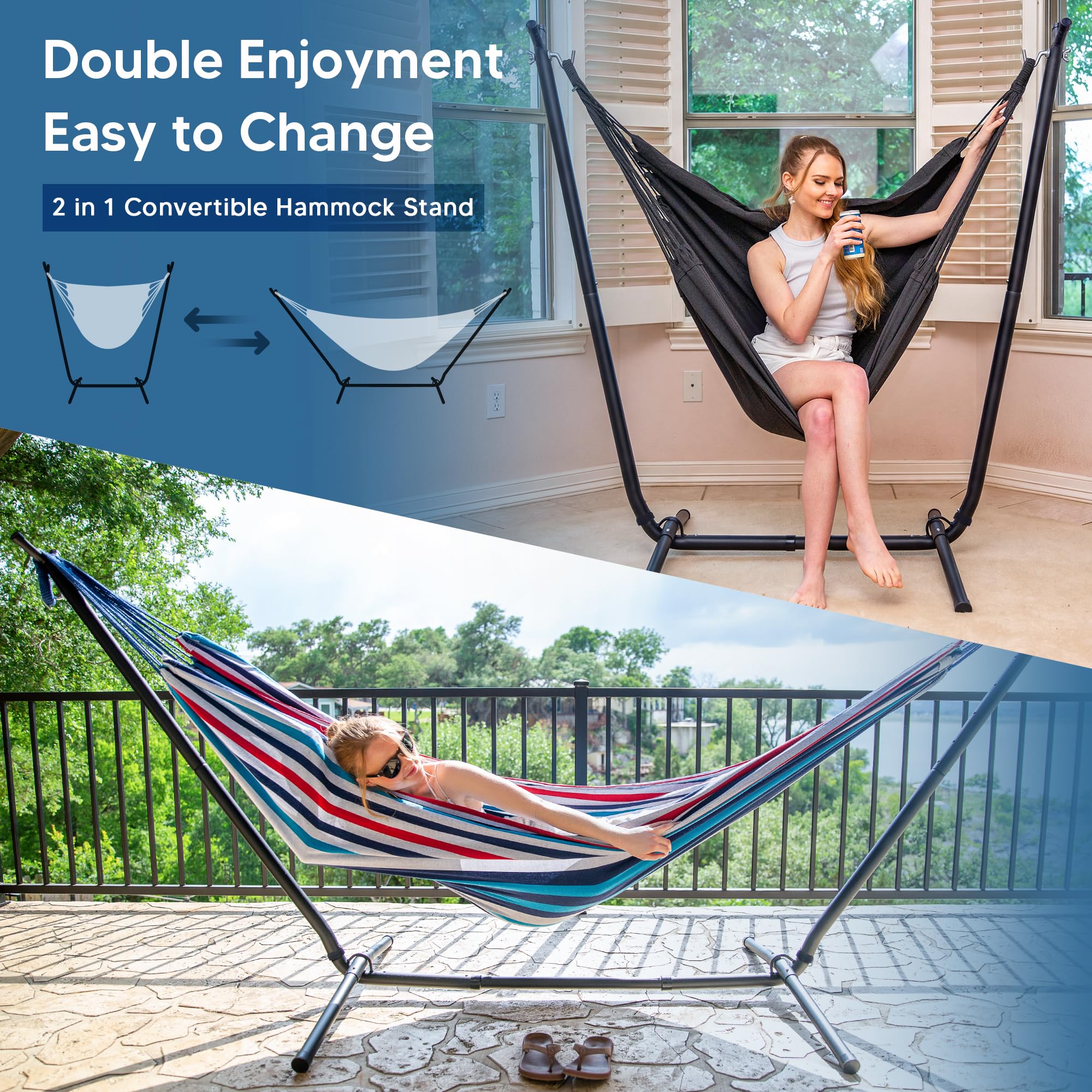 SUNCREAT double hammock bed flat lay showing generous size and comfort