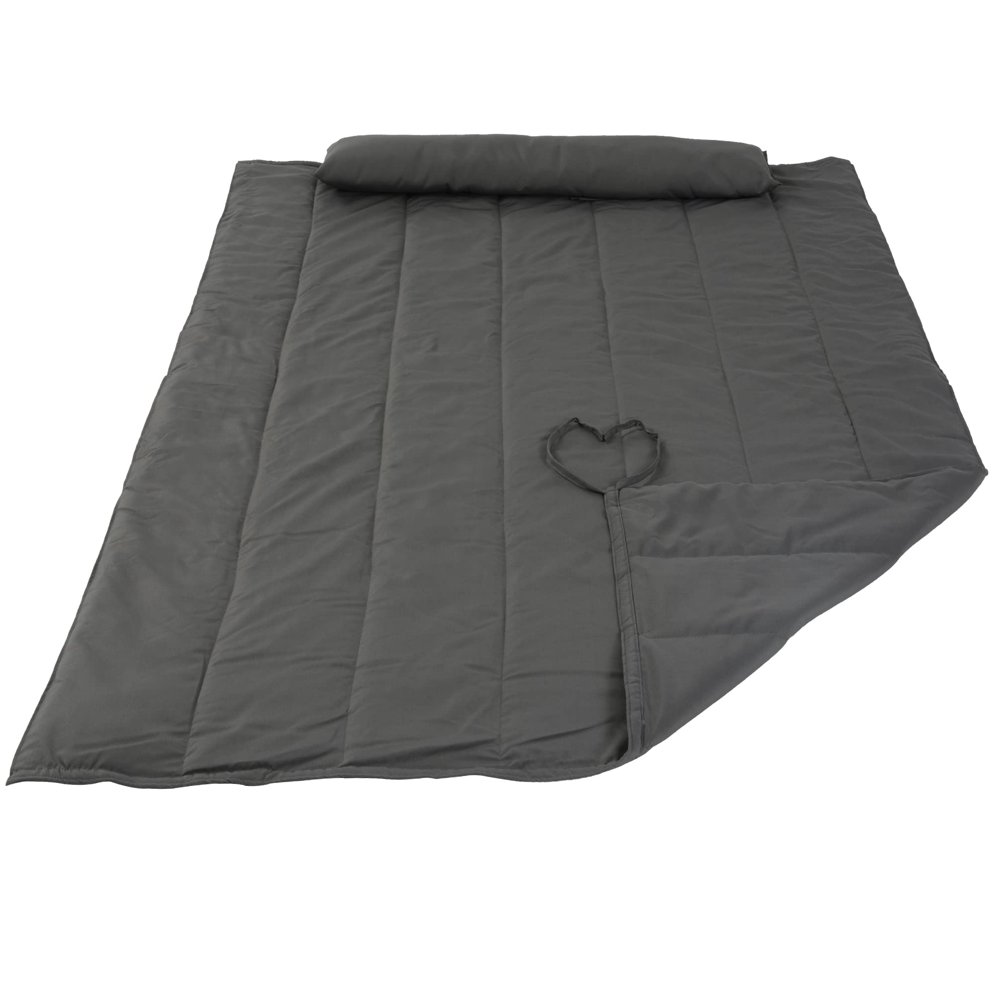 SUNCREAT front view of dark gray hammock pad showing quilted finish and ties for secure fit
