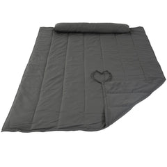 SUNCREAT front view of dark gray hammock pad showing quilted finish and ties for secure fit