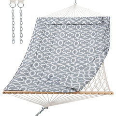 SUNCREAT front view hammock with grey quilted pad showing comfort and durability