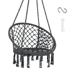 SUNCREAT front view of grey macrame chair showcasing comfortable design
