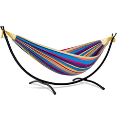 SUNCREAT front view with stand showing rainbow stripes and sturdy frame benefit comfort