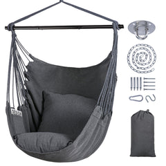 SUNCREAT front view dark gray hammock chair showing roomy seat and stylish look