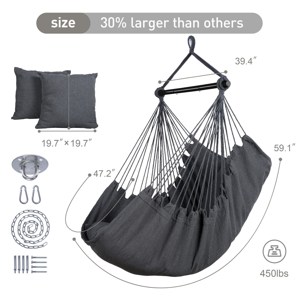 SUNCREAT hammock chair on a porch showing relaxing outdoor comfort and cozy vibe