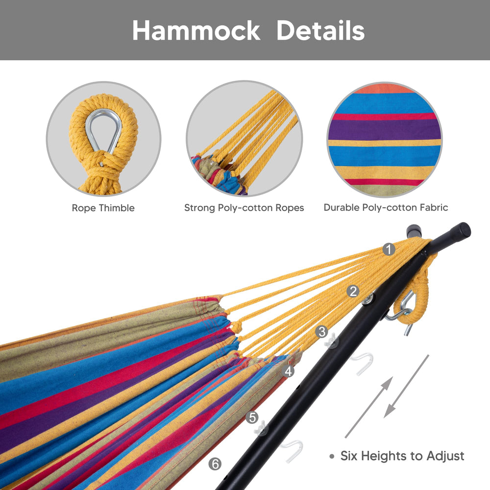 SUNCREAT hammock chair lifestyle scene of person reclining, highlighting oversized comfort