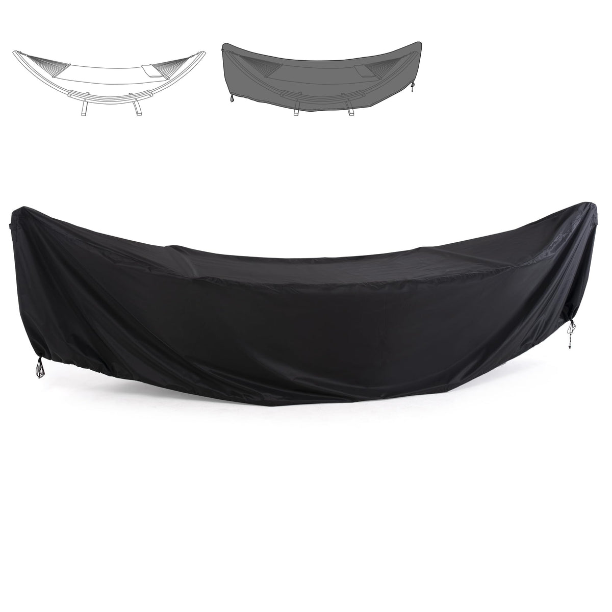 SUNCREAT front view showing full cover protecting hammock stand and weather resistance
