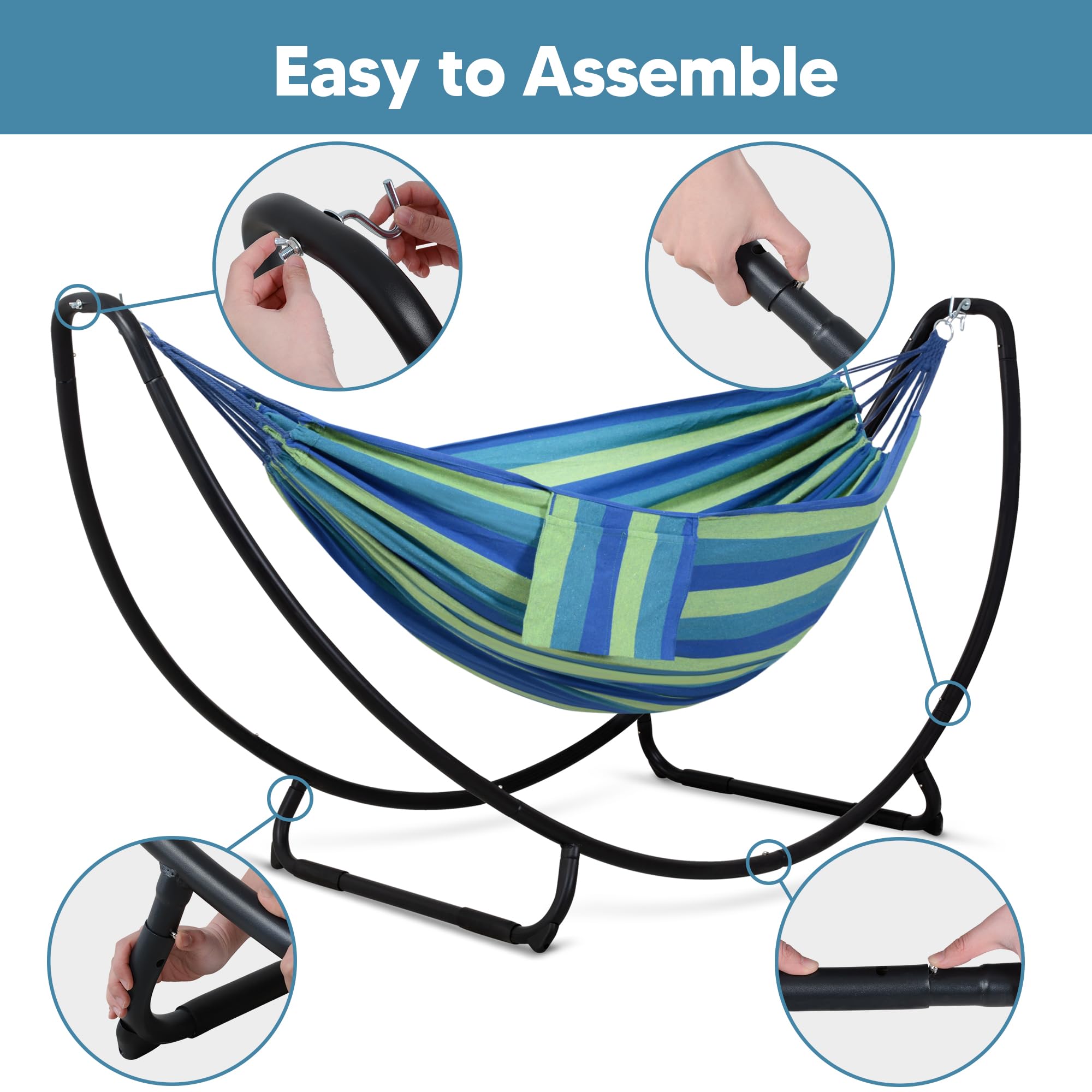 SUNCREAT folded hammock and stand compact for easy transport and storage