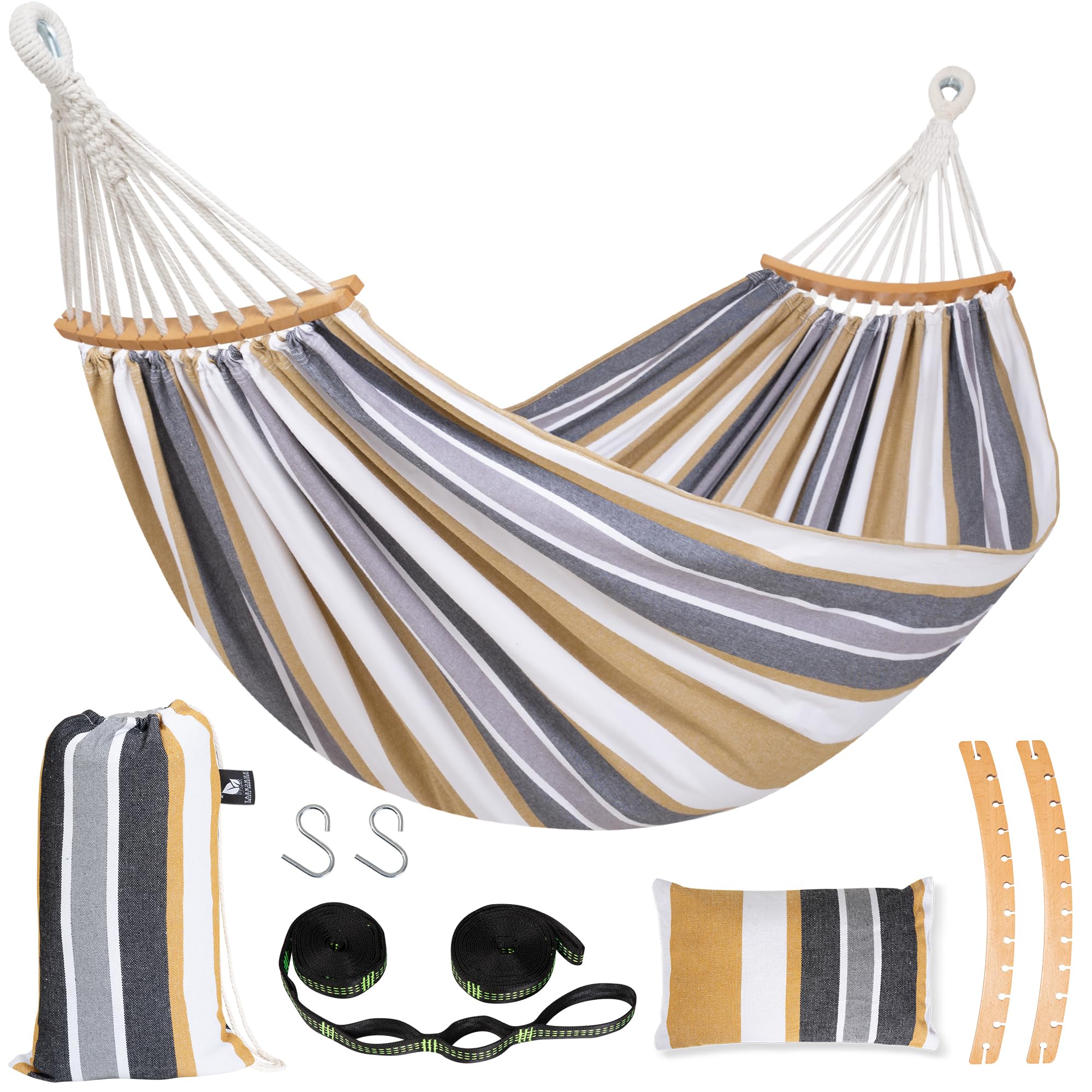 SUNCREAT hammock front view showing coffee color and roomy two-person design