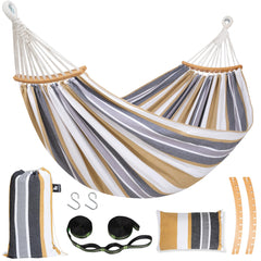 SUNCREAT hammock front view showing coffee color and roomy two-person design
