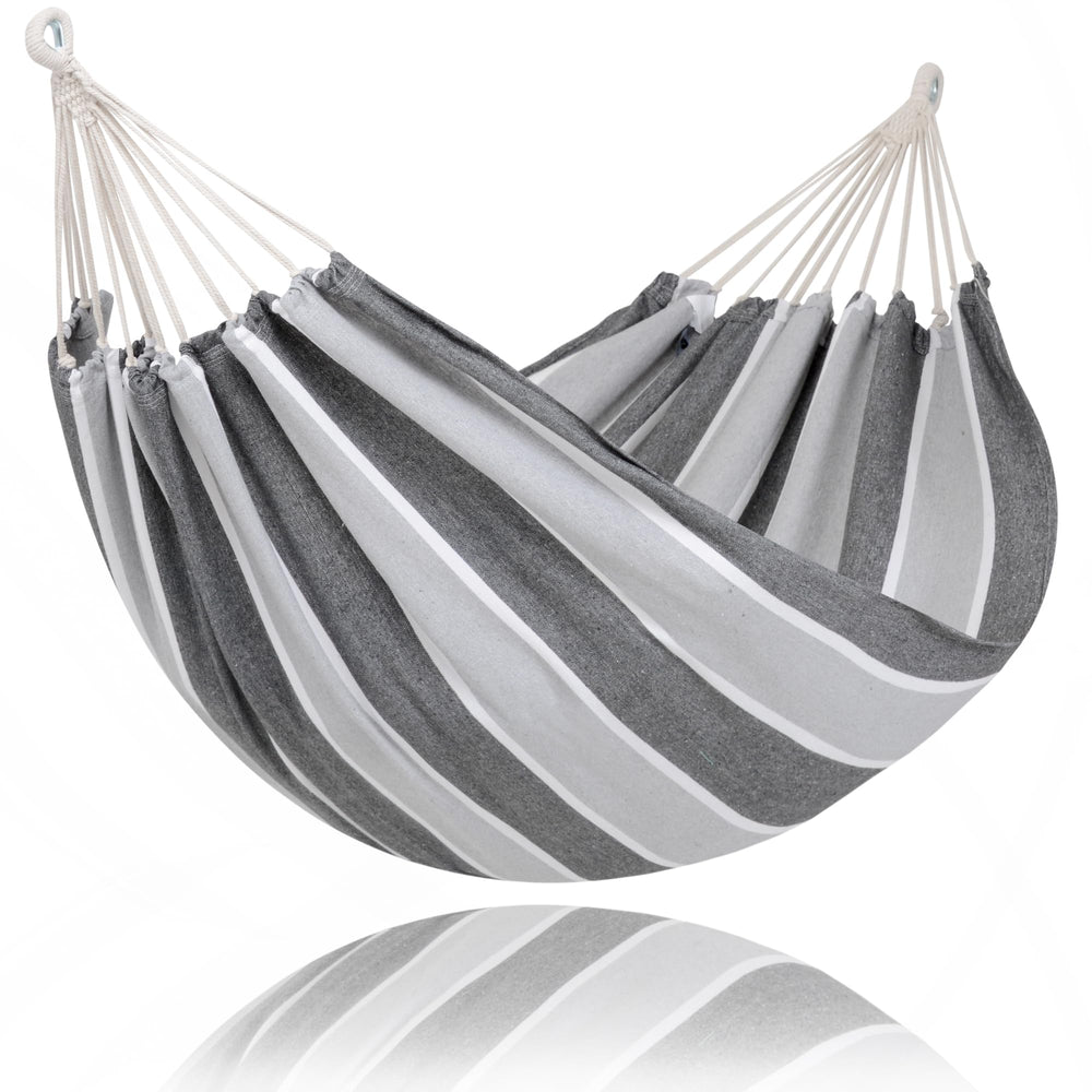 SUNCREAT front view of hammock showing roomy bed and colors, comfortable lounging