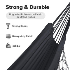 SUNCREAT hammock hung in backyard illustrating portable setup and relaxation benefit