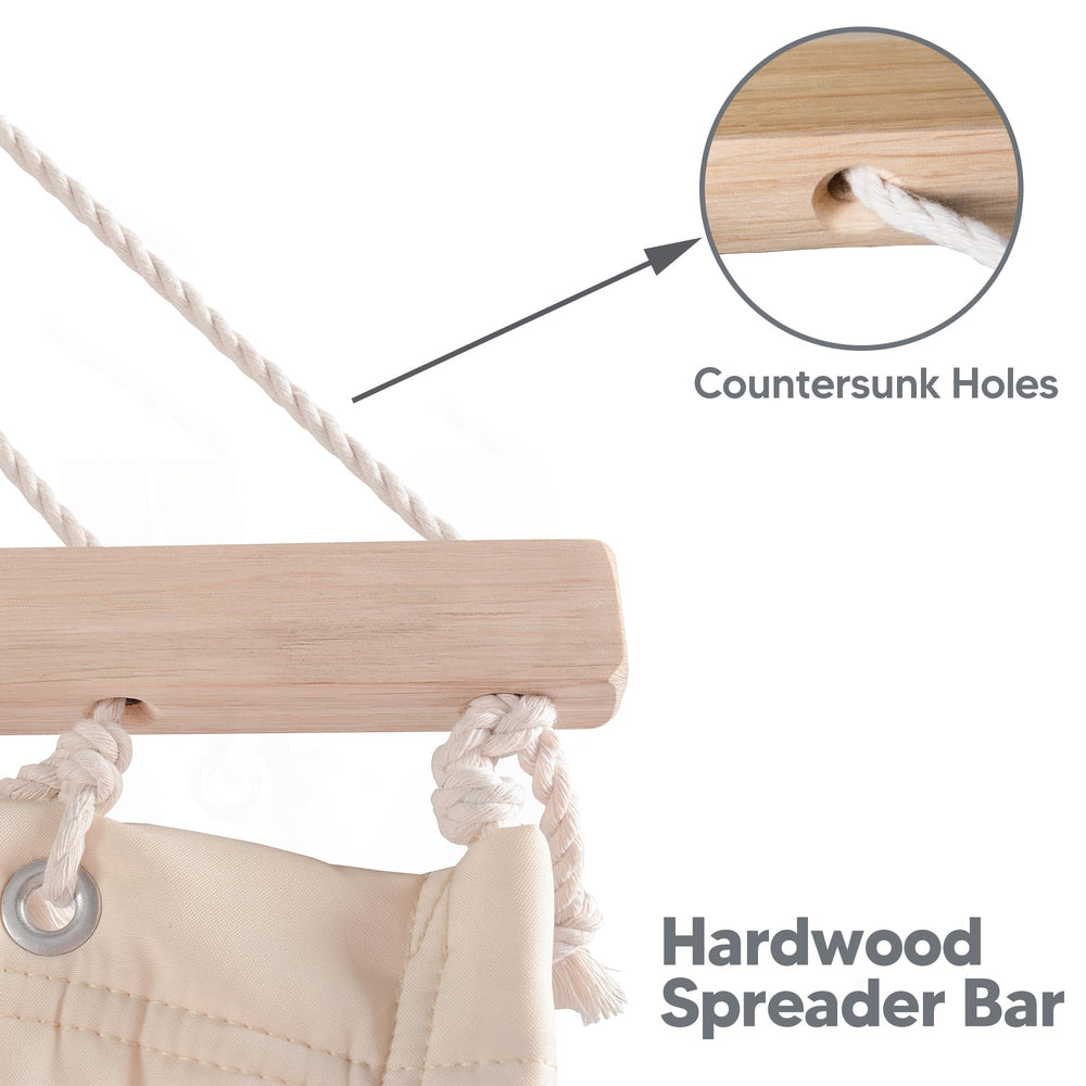 SUNCREAT hammock mounted on a stand demonstrating easy installation and proper sag