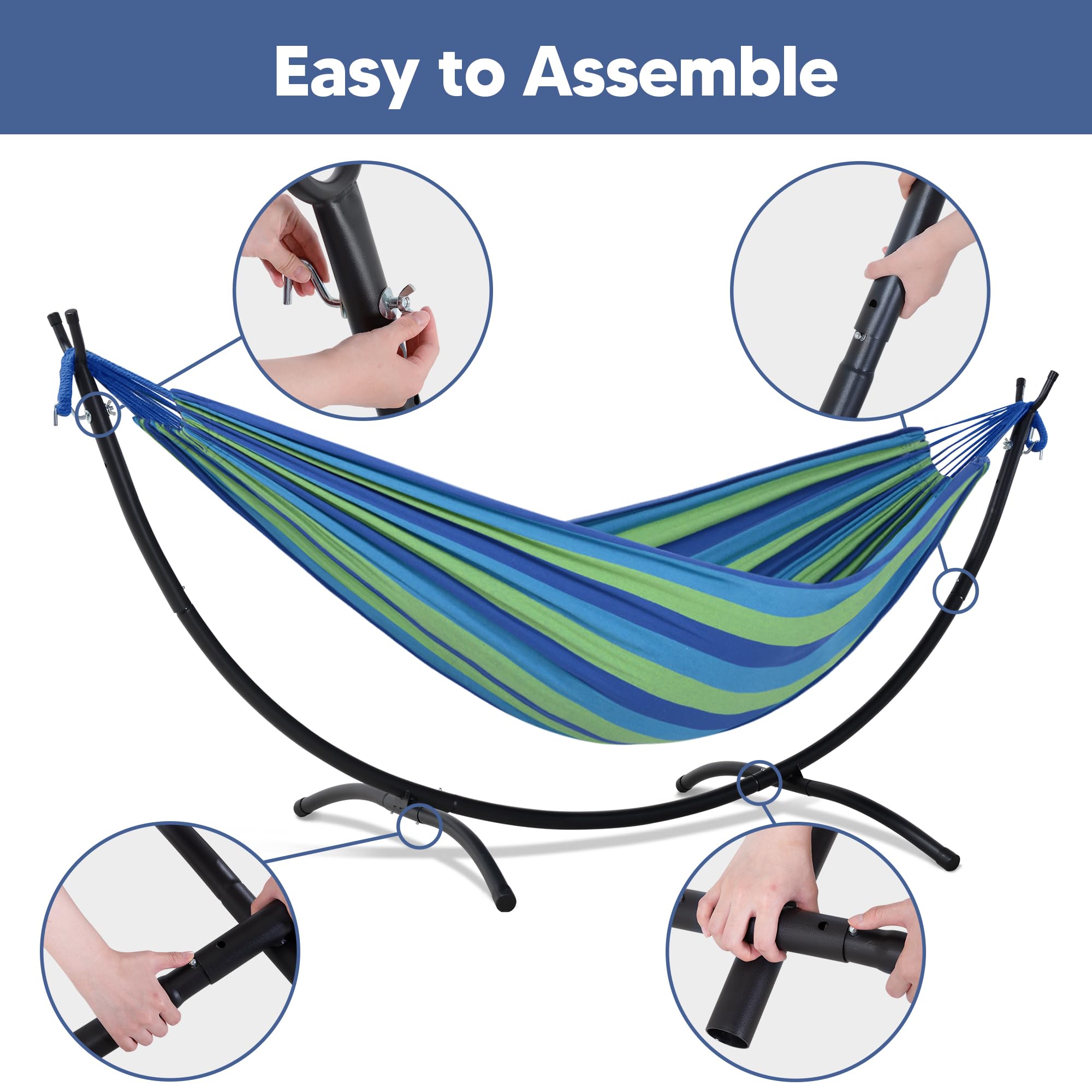 SUNCREAT hammock in use on a backyard lawn showing comfortable lounging benefit