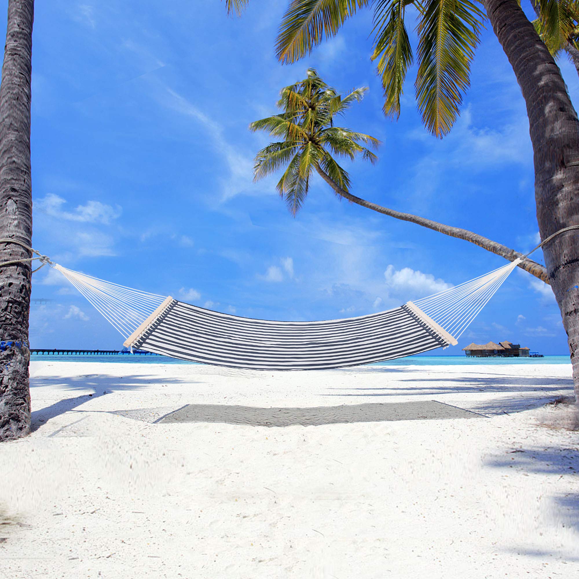 SUNCREAT hammock in patio setting demonstrating outdoor relaxation and weather-ready fabric